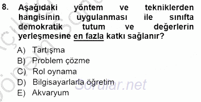 Öğretim İlke Ve Yöntemleri 2012 - 2013 Dönem Sonu Sınavı 8.Soru