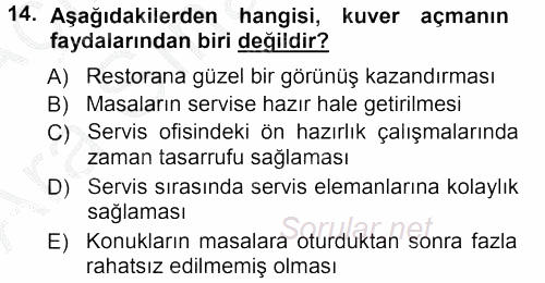 Yiyecek-İçecek Hizmetleri 2012 - 2013 Ara Sınavı 14.Soru