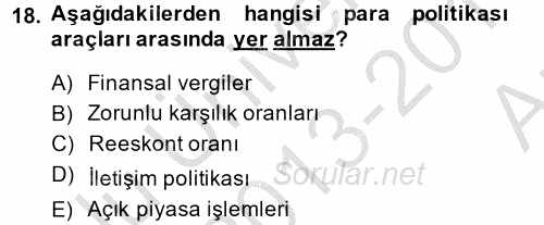 Para Politikası 2013 - 2014 Ara Sınavı 18.Soru