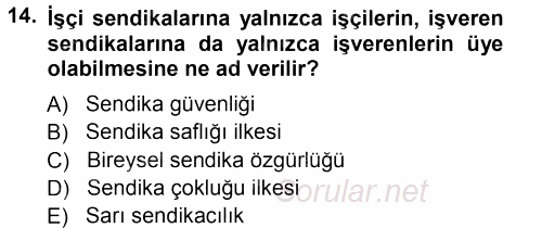 Endüstri İlişkileri 2012 - 2013 Ara Sınavı 14.Soru