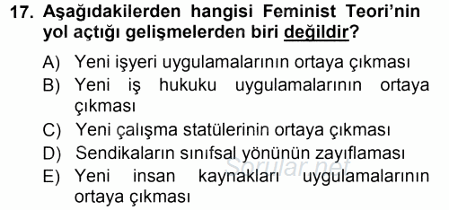 Endüstri İlişkileri 2012 - 2013 Ara Sınavı 17.Soru