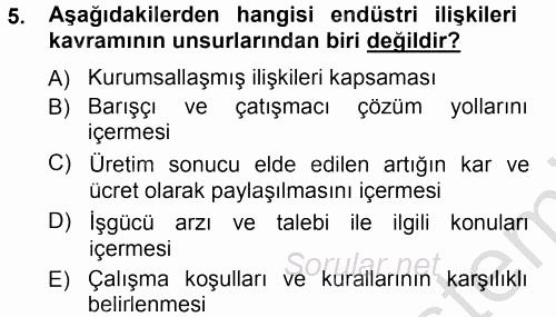 Endüstri İlişkileri 2012 - 2013 Ara Sınavı 5.Soru