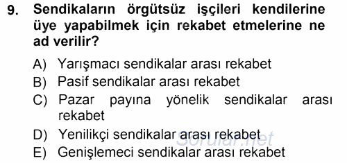 Endüstri İlişkileri 2012 - 2013 Ara Sınavı 9.Soru