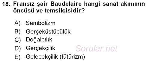 Güzel Sanatlar 2015 - 2016 Tek Ders Sınavı 18.Soru