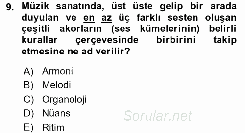 Güzel Sanatlar 2015 - 2016 Tek Ders Sınavı 9.Soru