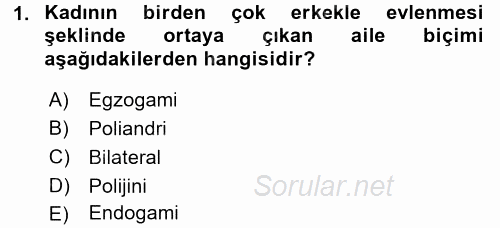 Toplumsal Yaşamda Aile 2016 - 2017 Dönem Sonu Sınavı 1.Soru