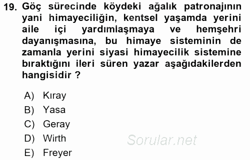 Toplumsal Yaşamda Aile 2016 - 2017 Dönem Sonu Sınavı 19.Soru