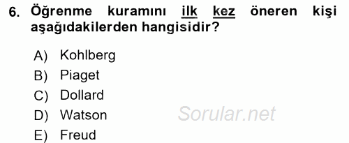 Toplumsal Yaşamda Aile 2016 - 2017 Dönem Sonu Sınavı 6.Soru