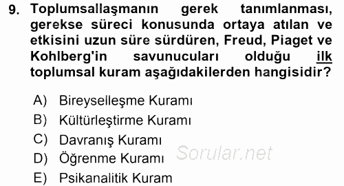 Toplumsal Yaşamda Aile 2016 - 2017 Dönem Sonu Sınavı 9.Soru