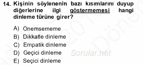 Halkla İlişkiler Ve İletişim 2013 - 2014 Dönem Sonu Sınavı 14.Soru