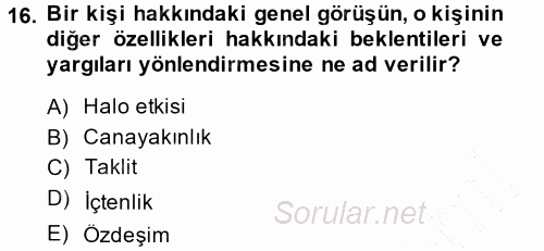 Halkla İlişkiler Ve İletişim 2013 - 2014 Dönem Sonu Sınavı 16.Soru