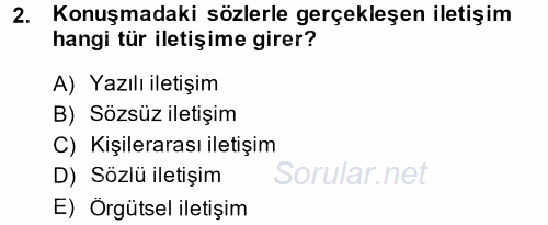 Halkla İlişkiler Ve İletişim 2013 - 2014 Dönem Sonu Sınavı 2.Soru