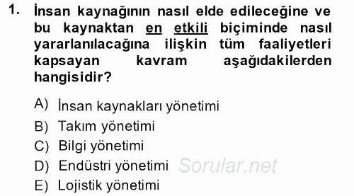 İnsan Kaynakları Yönetimi 2014 - 2015 Tek Ders Sınavı 1.Soru
