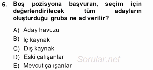 İnsan Kaynakları Yönetimi 2014 - 2015 Tek Ders Sınavı 6.Soru