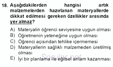 Okulöncesinde Materyal Geliştirme 2014 - 2015 Dönem Sonu Sınavı 18.Soru