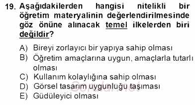 Okulöncesinde Materyal Geliştirme 2014 - 2015 Dönem Sonu Sınavı 19.Soru