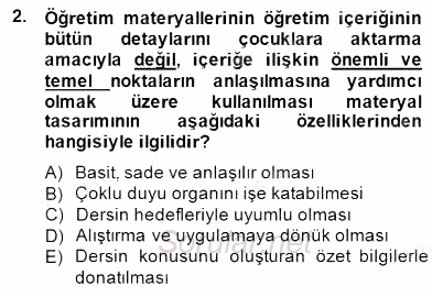 Okulöncesinde Materyal Geliştirme 2014 - 2015 Dönem Sonu Sınavı 2.Soru