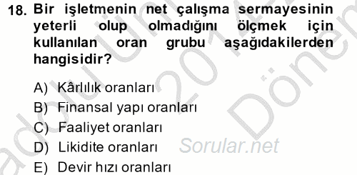 Muhasebe Denetimi ve Mali Analiz 2014 - 2015 Dönem Sonu Sınavı 18.Soru