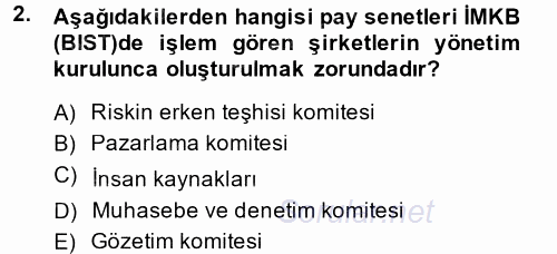 Muhasebe Denetimi ve Mali Analiz 2014 - 2015 Dönem Sonu Sınavı 2.Soru