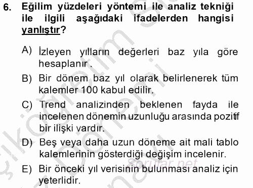 Muhasebe Denetimi ve Mali Analiz 2014 - 2015 Dönem Sonu Sınavı 6.Soru