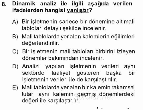 Muhasebe Denetimi ve Mali Analiz 2014 - 2015 Dönem Sonu Sınavı 8.Soru