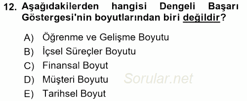 Stratejik Yönetim 1 2017 - 2018 3 Ders Sınavı 12.Soru