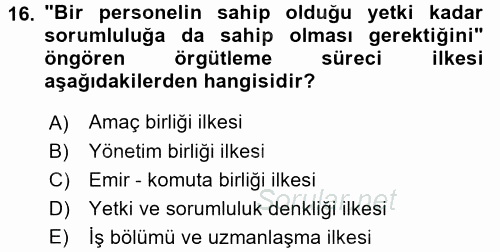 Stratejik Yönetim 1 2017 - 2018 3 Ders Sınavı 16.Soru