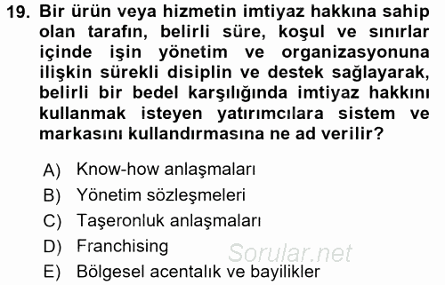 Stratejik Yönetim 1 2017 - 2018 3 Ders Sınavı 19.Soru