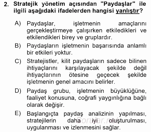 Stratejik Yönetim 1 2017 - 2018 3 Ders Sınavı 2.Soru
