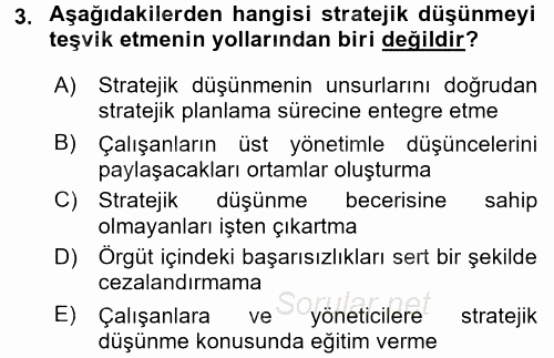 Stratejik Yönetim 1 2017 - 2018 3 Ders Sınavı 3.Soru
