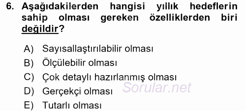 Stratejik Yönetim 1 2017 - 2018 3 Ders Sınavı 6.Soru