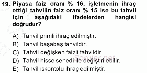 Muhasebe Uygulamaları 2014 - 2015 Ara Sınavı 19.Soru