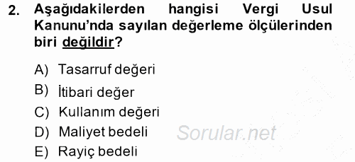 Muhasebe Uygulamaları 2014 - 2015 Ara Sınavı 2.Soru