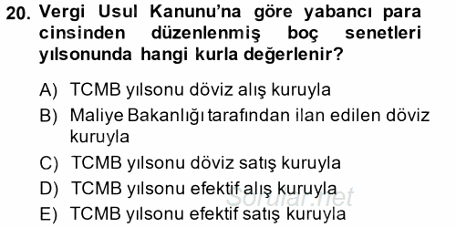 Muhasebe Uygulamaları 2014 - 2015 Ara Sınavı 20.Soru