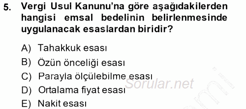 Muhasebe Uygulamaları 2014 - 2015 Ara Sınavı 5.Soru