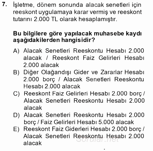 Muhasebe Uygulamaları 2014 - 2015 Ara Sınavı 7.Soru