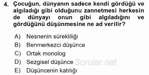 Çocuk ve Ergen Bakımı 2016 - 2017 Dönem Sonu Sınavı 4.Soru