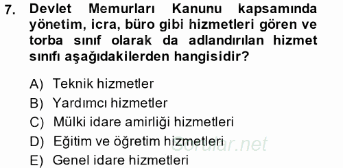 Kamu Personel Hukuku 2014 - 2015 Tek Ders Sınavı 7.Soru