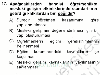 Öğretmenlikte Mesleki Gelişim 2012 - 2013 Ara Sınavı 17.Soru
