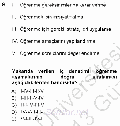 Öğretmenlikte Mesleki Gelişim 2012 - 2013 Ara Sınavı 9.Soru