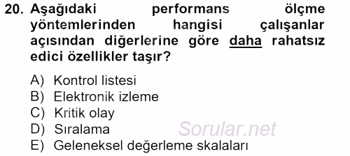 Performans Yönetimi 2012 - 2013 Ara Sınavı 20.Soru