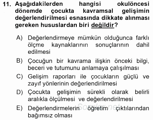 Okulöncesinde Matematik Eğitimi 2015 - 2016 Ara Sınavı 11.Soru
