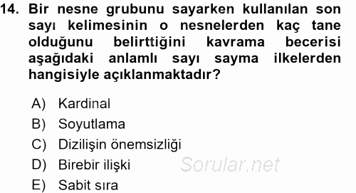 Okulöncesinde Matematik Eğitimi 2015 - 2016 Ara Sınavı 14.Soru