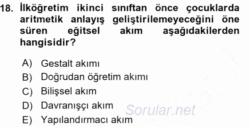 Okulöncesinde Matematik Eğitimi 2015 - 2016 Ara Sınavı 18.Soru