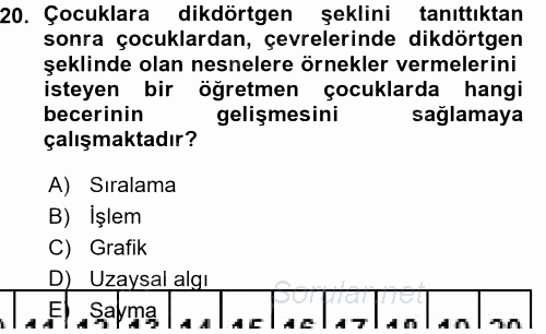 Okulöncesinde Matematik Eğitimi 2015 - 2016 Ara Sınavı 20.Soru