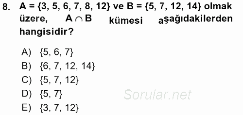 Okulöncesinde Matematik Eğitimi 2015 - 2016 Ara Sınavı 8.Soru