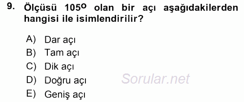Okulöncesinde Matematik Eğitimi 2015 - 2016 Ara Sınavı 9.Soru