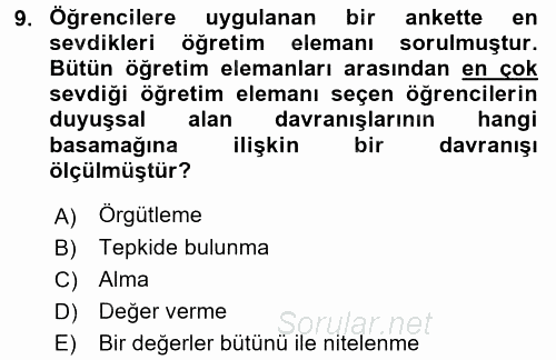 Ölçme Ve Değerlendirme 2016 - 2017 Ara Sınavı 9.Soru