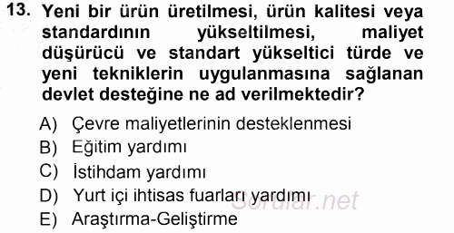 Dış Ticaret İşlemleri 2012 - 2013 Dönem Sonu Sınavı 13.Soru