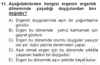 Çocuk ve Ergen Bakımı 2012 - 2013 Dönem Sonu Sınavı 11.Soru